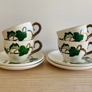1948 Poppytrail California Ivy hand painted cup and saucer set of 4