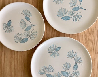 Blue Spruce dinner plate, pie plate, salad plate by Stetson blue and gray pine cones and needles mid century sold individually