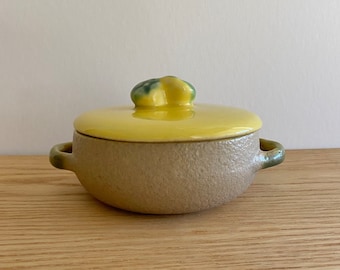 Winfield Pottery from California individual casserole in natural stoneware with yellow interior