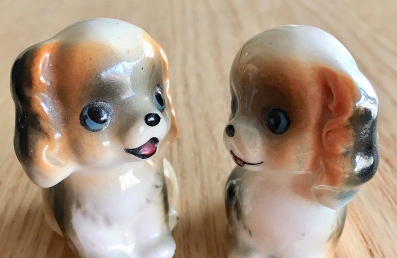 Vintage puppy salt and pepper shakers made in Japan mid century