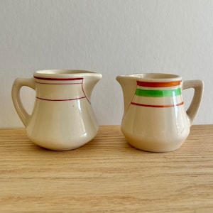 Striped rim vintage cream or syrup pitchers set of 2