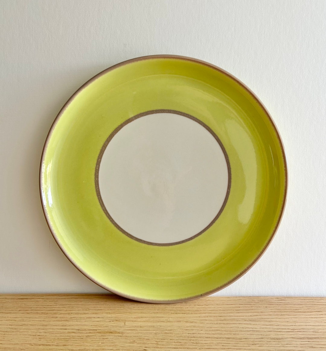 Winfield Pottery Dinner Plates in Rare Chartreuse With White and Brown