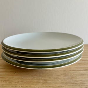 Contempo Frost bread plates with olive green rim set of 4 1950s modern