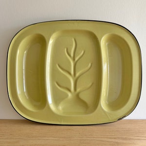 Enamel roasting pan vintage greenish yellow