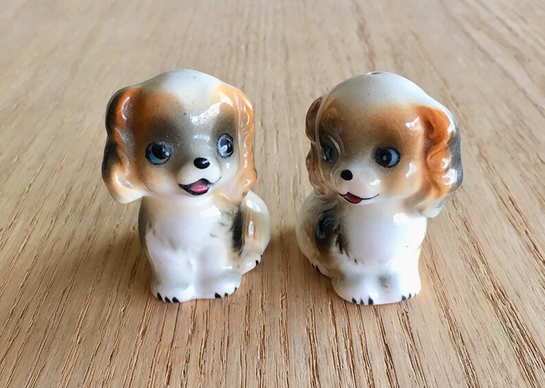 Vintage puppy salt and pepper shakers made in Japan mid century