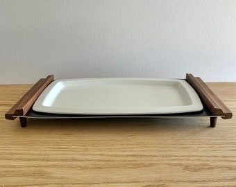 Cutco mid century modern serving platter and tray with wood handles