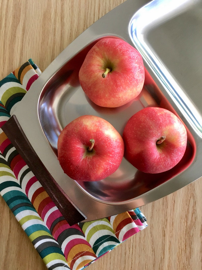 Mid Century Danish Modern Stainless Steel Divided Tray with Wood Handles