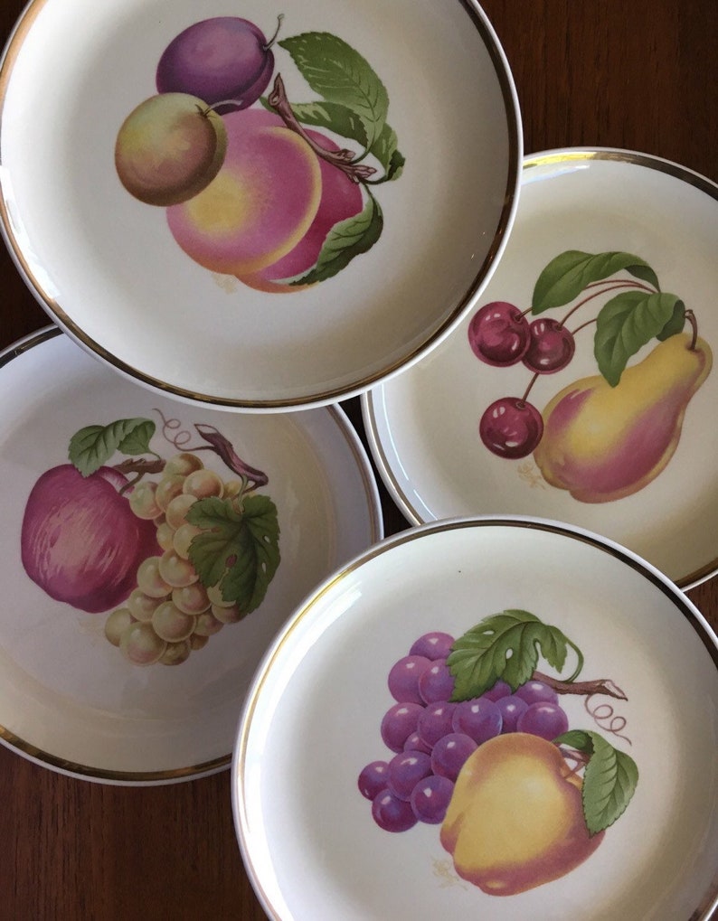 Vintage Fruit Plates Gold Trim Fondeville New Yorkapples Etsy