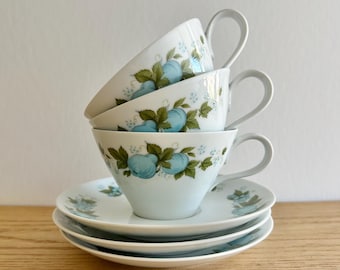 Noritake Blue Orchard Cook N Serve China Cups & Saucers Set of 3