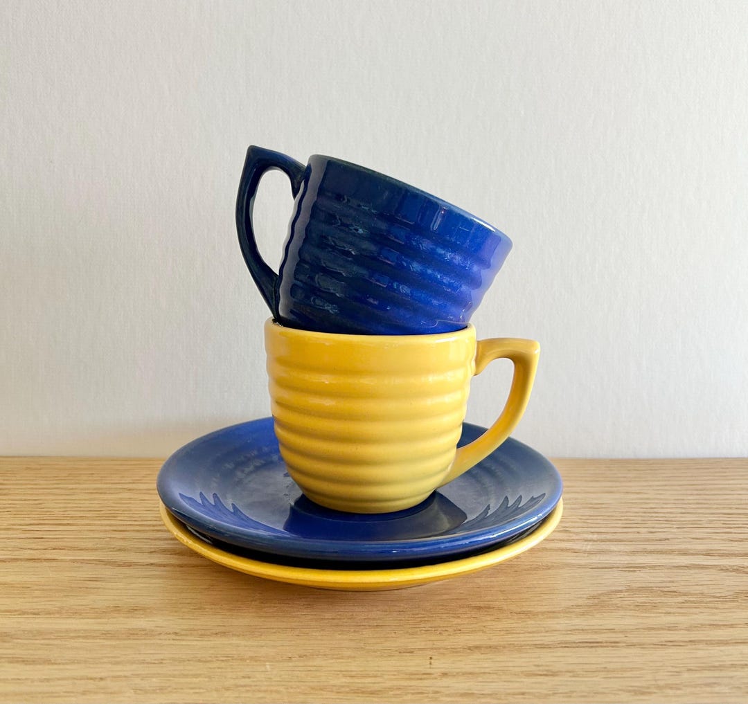 Bauer Los Angeles Pottery Yellow or Cobalt Blue Ringware Cup