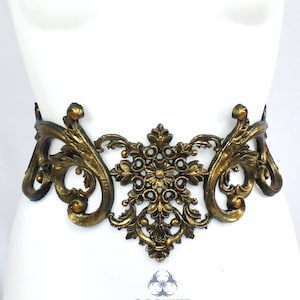 Gold Filigree Latex Belt Metallic Rubber Steampunk Gothic Fairy Elf Baroque Victorian