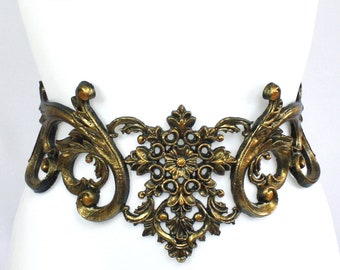 Gold Filigree Latex Belt Metallic Rubber Steampunk Gothic Fairy Elf Baroque Victorian