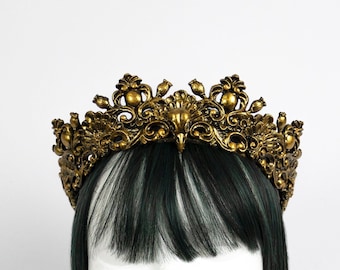 Gold Latex Crown Gothic Steampunk Alternative Fairy Skull Baroque Headdress.