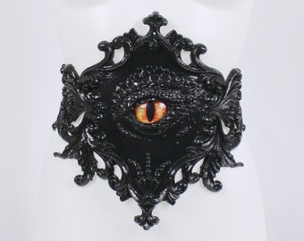 Black 'Oculus Draconis' Filigree Belt Ornate Baroque Dragon Eye Metallic Rubber Latex Steampunk Baroque Alternative Fantasy