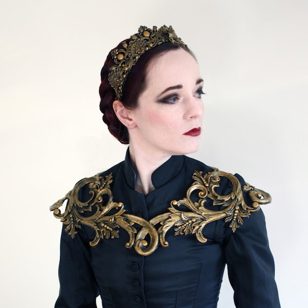 Gold Filigree Metallic Rubber Latex Ornate Collar Shoulder Armour Steampunk Gothic Faerie Elf Baroque Fantasy