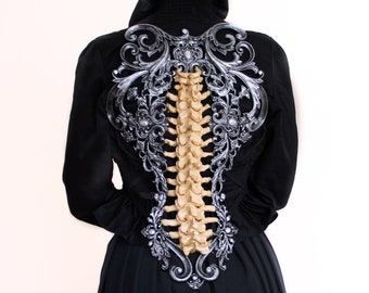 Silver & Bone Effect Spine Metallic Latex Rubber Filigree Back Piece Armour Harness Steampunk Gothic Fantasy Skeleton