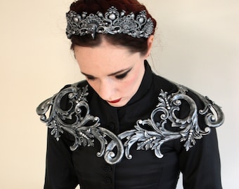 Silver Filigree Metallic Rubber Latex Ornate Collar Shoulder Armour Gothic Faerie Elf Baroque Fantasy