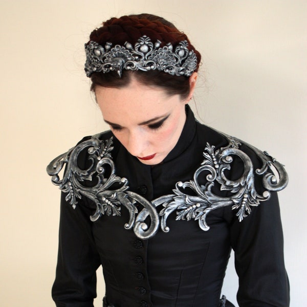 Silver Filigree Metallic Rubber Latex Ornate Collar Shoulder Armour Gothic Faerie Elf Baroque Fantasy