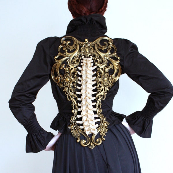 Gold & Bone Effect Spine Metallic Latex Rubber Filigree Back Piece Armour Harness Steampunk Gothic Fantasy Skeleton