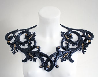 Black Filigree Rubber Latex Wrought Iron Ornate Collar Shoulder Armour Gothic Faerie Dark Elf Baroque Fantasy