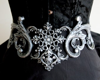 Silver Filigree Metallic Rubber Belt Steampunk Gothic Fairy Elf Baroque