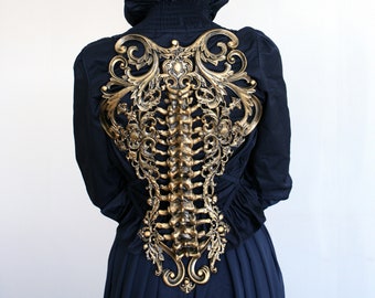 Gold Spine Metallic Latex Rubber Filigree Back Piece Armour Harness Steampunk Gothic Fantasy Skeleton