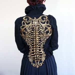 Gold Spine Metallic Latex Rubber Filigree Back Piece Armour Harness Steampunk Gothic Fantasy Skeleton