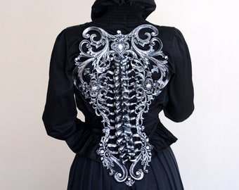 Silver Spine Metallic Latex Rubber Filigree Back Piece Armour Harness Steampunk Gothic Fantasy Skeleton