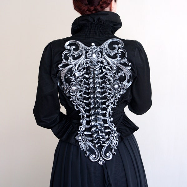 Silver Spine Metallic Latex Rubber Filigree Back Piece Armour Harness Steampunk Gothic Fantasy Skeleton