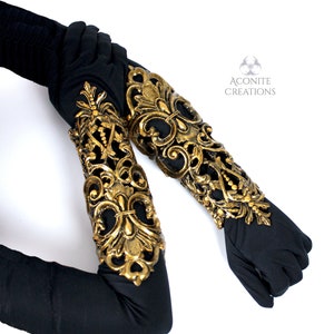 Gold Filigree Latex Bracers Metallic Rubber Gothic Steampunk Fairy Fantasy Elf Baroque Armour Cuff Bracelet