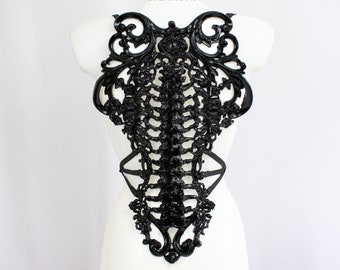 Black Spine Latex Rubber Filigree Back Piece Armour Harness Steampunk Gothic Fantasy Skeleton