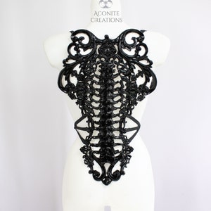Black Spine Latex Rubber Filigree Back Piece Armour Harness Steampunk Gothic Fantasy Skeleton