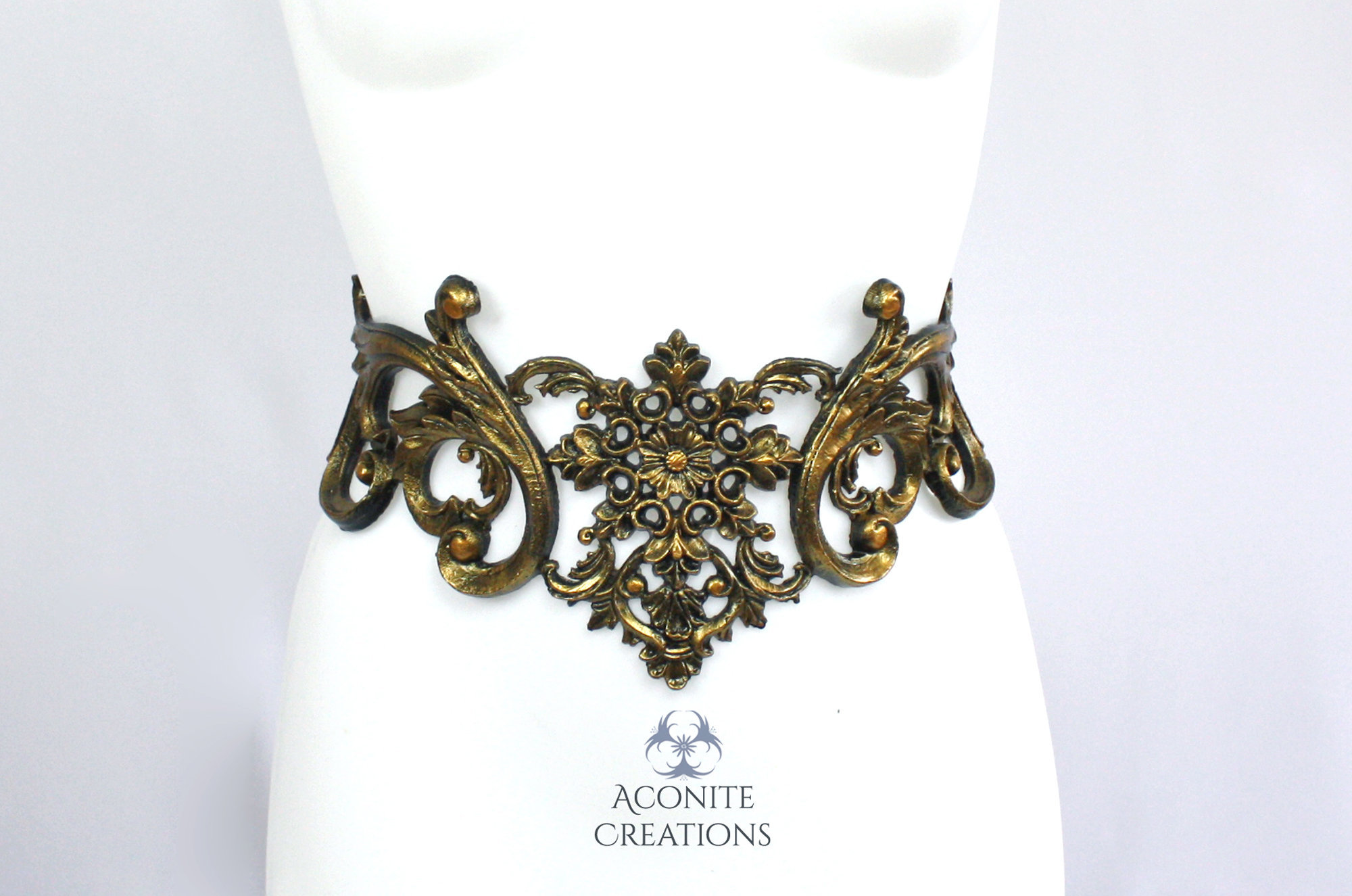 Gold Filigree Latex Belt Metallic Rubber Steampunk Gothic
