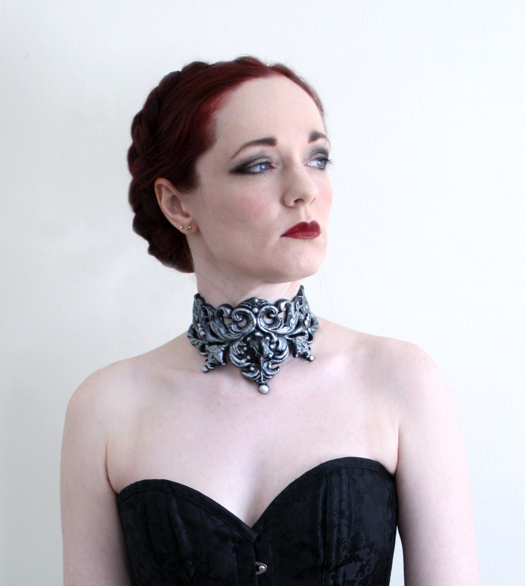 Silver Filigree Latex Rubber Choker 