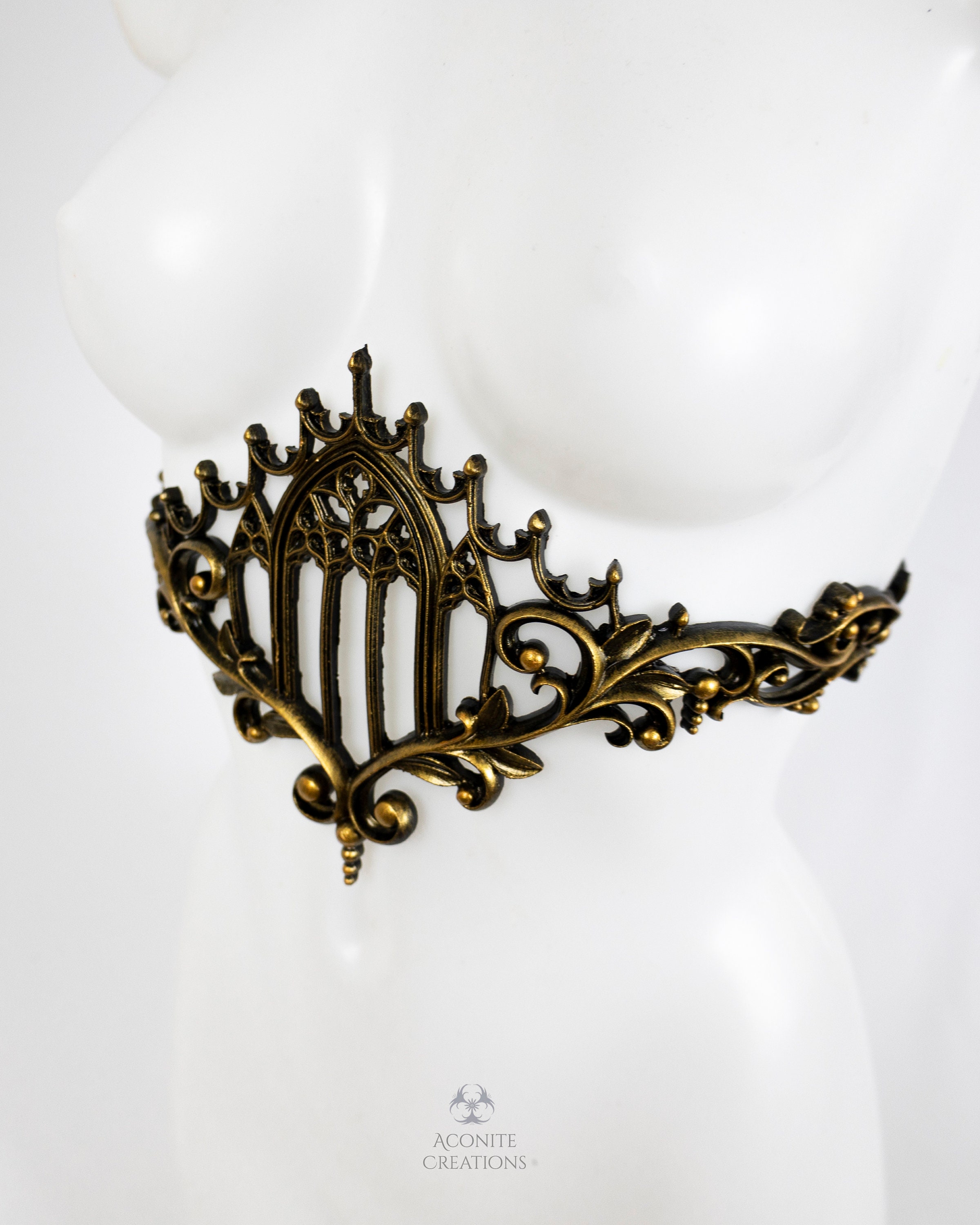 Gold Latex Gothic Cathedral Arch Window Underbust Belt With Gold Latex Gothic Cathedral Arch Window Underbust Belt With