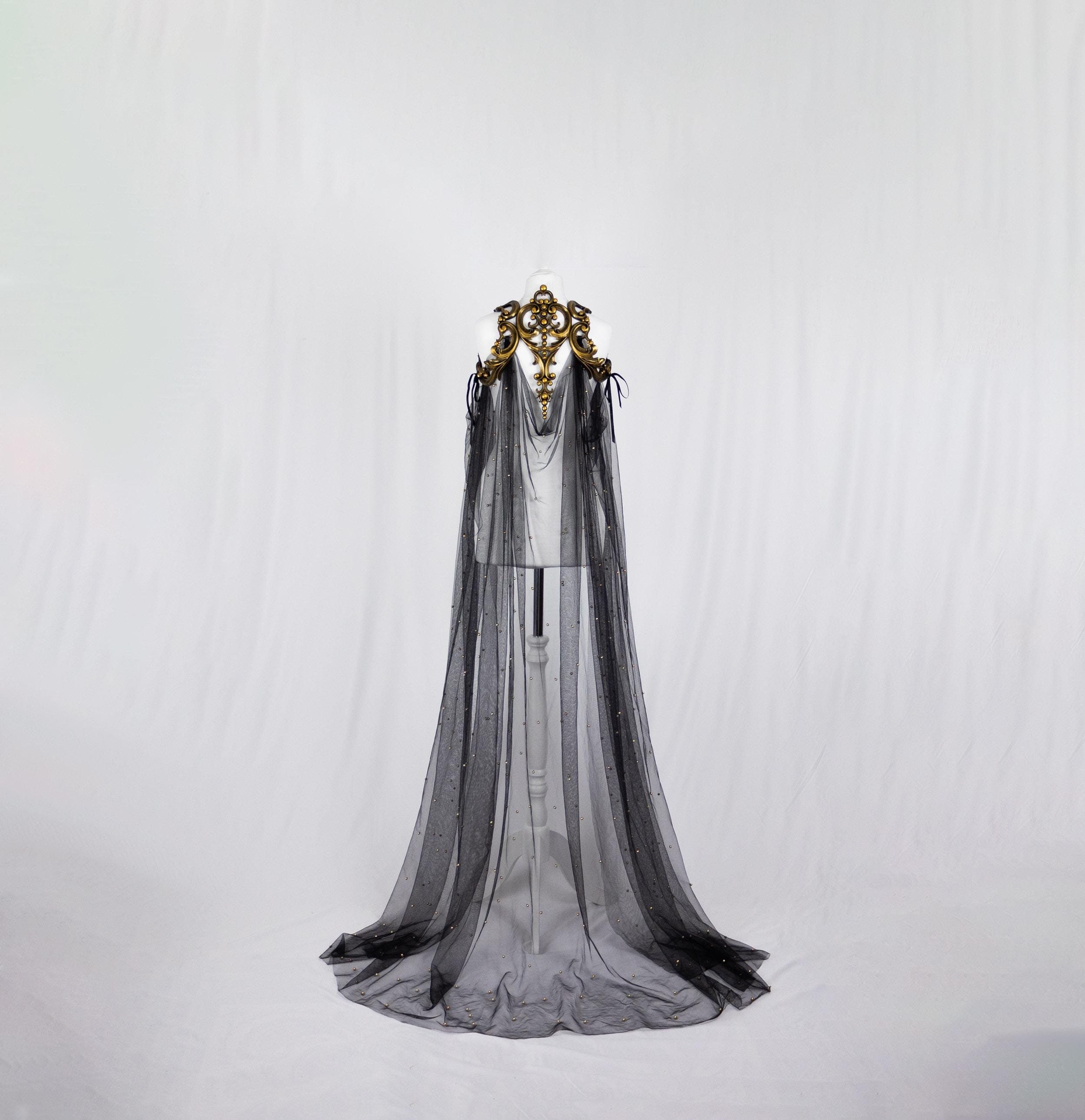 Gold Latex Cape Harness With Beaded Black Tulle Cloak - Etsy Norway