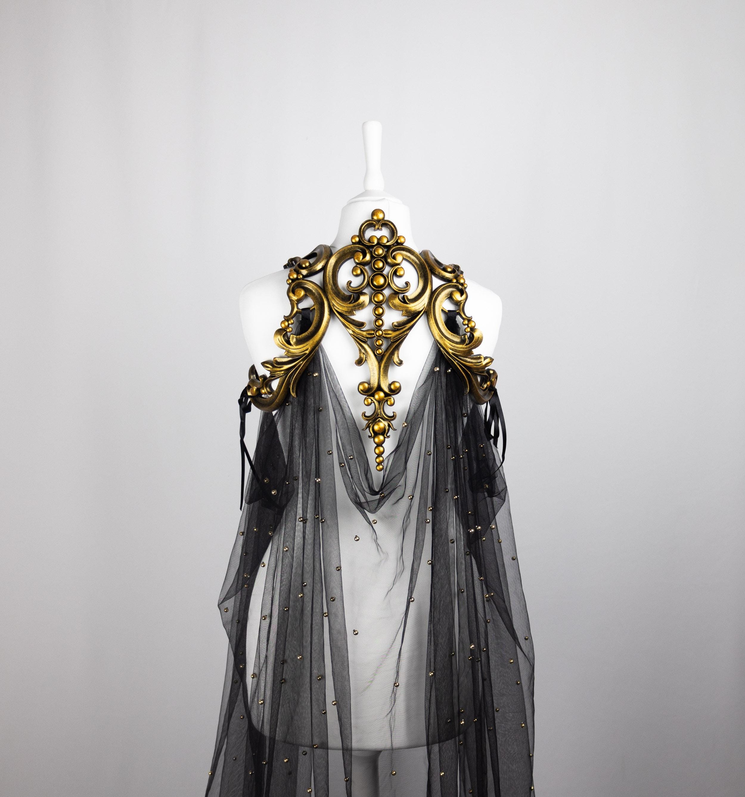 Gold Latex Cape Harness With Beaded Black Tulle Cloak - Etsy