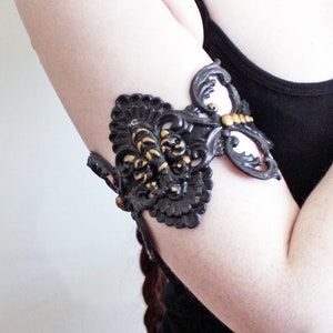Black Fleur de Lis Latex Arm Bands: Steampunk Gothic Jewelry