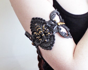 Black 'Fleur de Lis' Wrought Iron Rubber Latex Arm Bands Steampunk Fairy Belly Dance Alternative Baroque Gothic