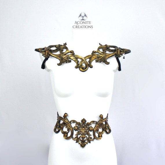 Gold Filigree Latex Belt Metallic Rubber Steampunk Gothic