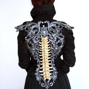 Silver & Bone Effect Spine Metallic Latex Rubber Filigree Back Piece ...