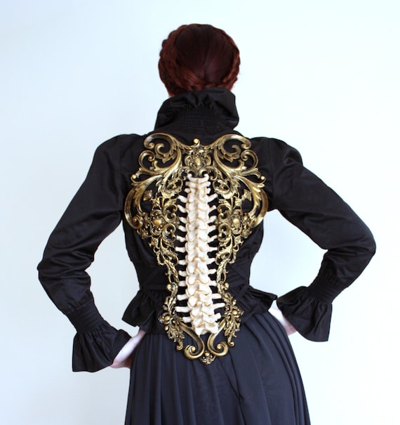 Gold & Bone Spine Metallic Latex Rubber Filigraan Back Piece Armour Harness Steampunk Gothic Fantasy Skeleton
