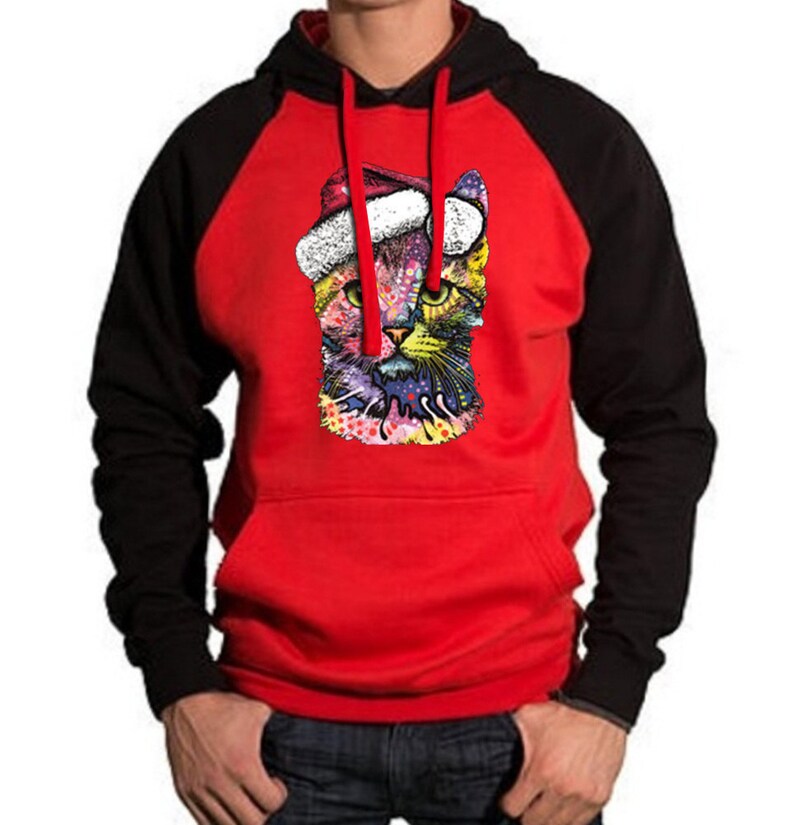 Christmas Neon Cat Men/'s Hoodie BlackRed All size S-2XL