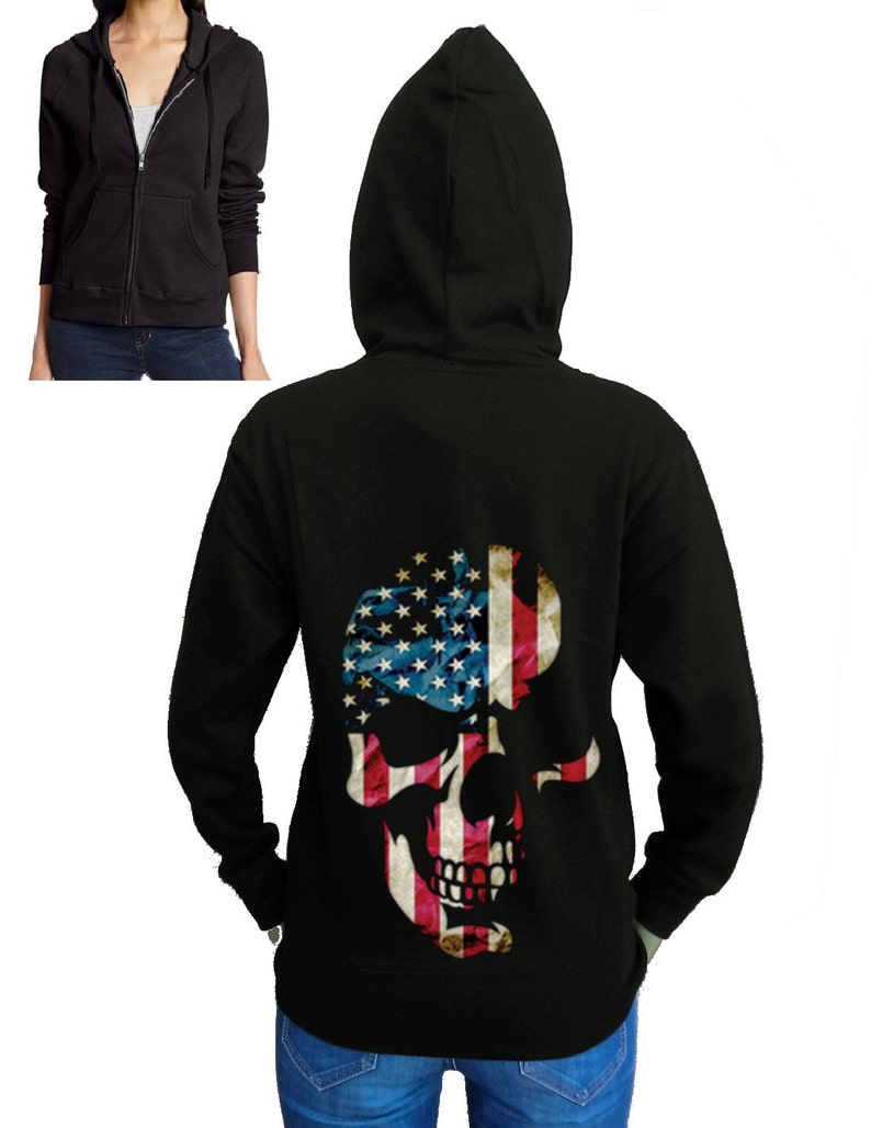 New Juniors Americana Skull Fleece Zipper Hoodie All Size S-2XL