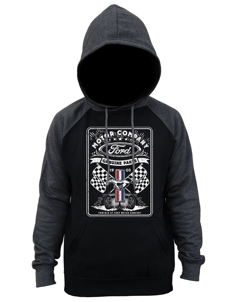 Men/'s Ford Mustang Flags Raglan Hoodie CharcoalBlack All size S-3XL