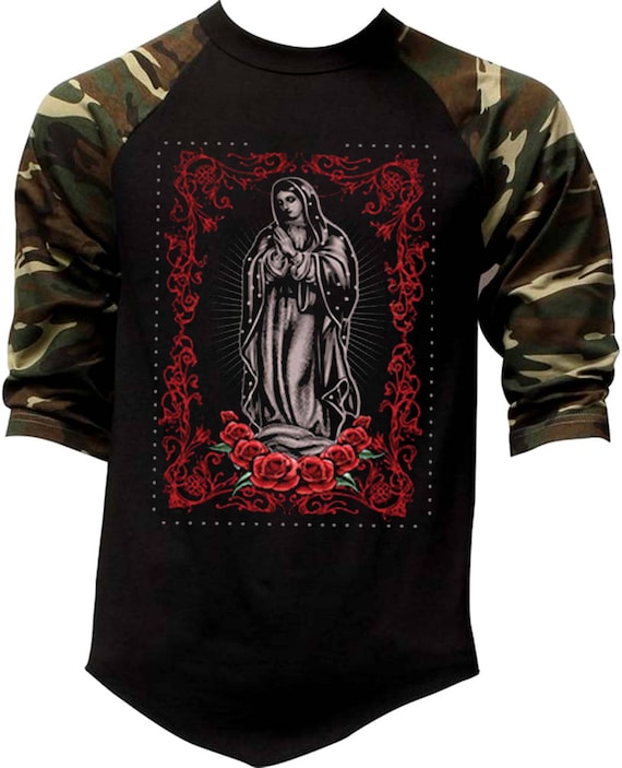Men/'s White Virgin Mary Camo Hoodie Virgen Guadalupe Maria Catholic Religious
