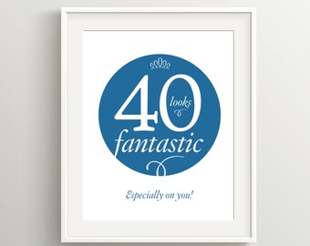 Happy 40th Birthday Card or Birthday Poster. Instant download to print at 5x7 or 8x10. Positive birthday sentiment. Birthday decade card.