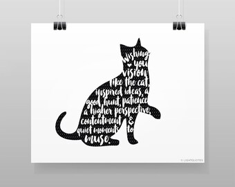 Cat Blessing, Instant download to print yourself at 8x10 inches. Wishing you vision like the cat, inspired ideas, a good hunt, patience...