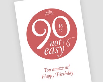 Decade Card for 90th Birthday! Instant download DIY card or poster, 5x7 and 8x10, blue and red, Turning 90 is Amazing! Happy Birthday!