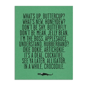 See Ya Later Alligator, In A While Crocodile — Fun with Words Art for Kids Room in Green, Blue and Brown. Download and print!